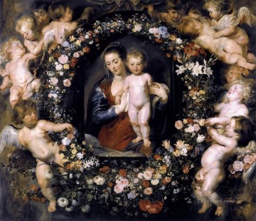  floral Canvas - Madonna in Floral Wreath Baroque Peter Paul Rubens